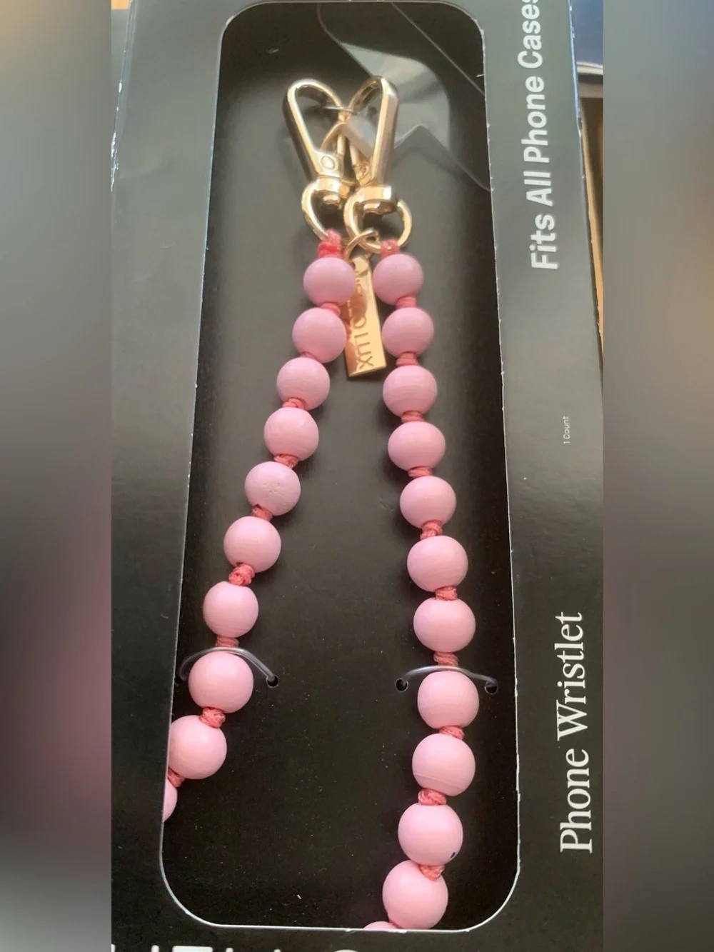 NIB Pink Beaded Phone Wrist Strap - Gold Hardware